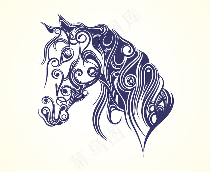 时尚马头像剪影插画素材