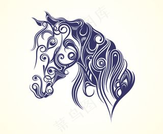 时尚马头像剪影插画素材