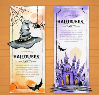 手绘水粉万圣节派对宣传卡片
