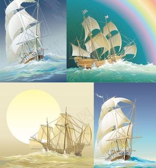 在海上航行的帆船矢量素材