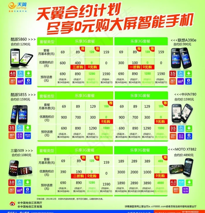 天翼合约计划 0元购大屏智能手机图...psd模版下载