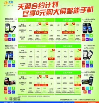 天翼合约计划 0元购大屏智能手机图...