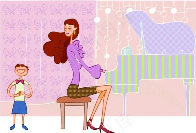 弹钢琴的女人ai矢量模版下载