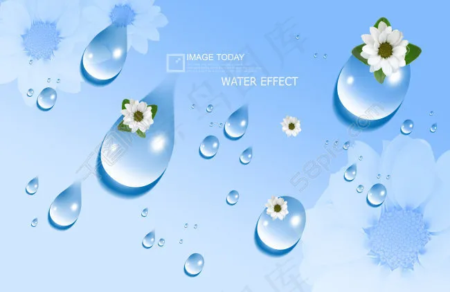 晶莹水滴和白色小花psd模版下载