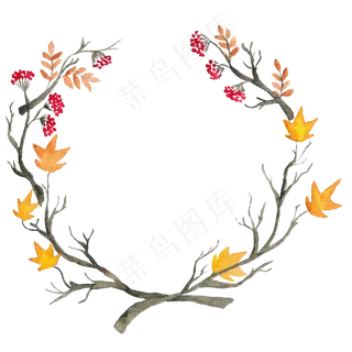 秋季全屏海报设计素材落叶枫叶水彩画...