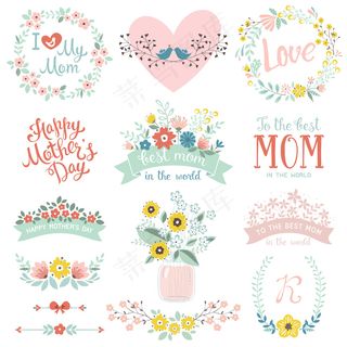 LOGO设计素材唯美花卉花环手绘花...