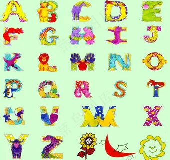 英文字母卡通动物图片