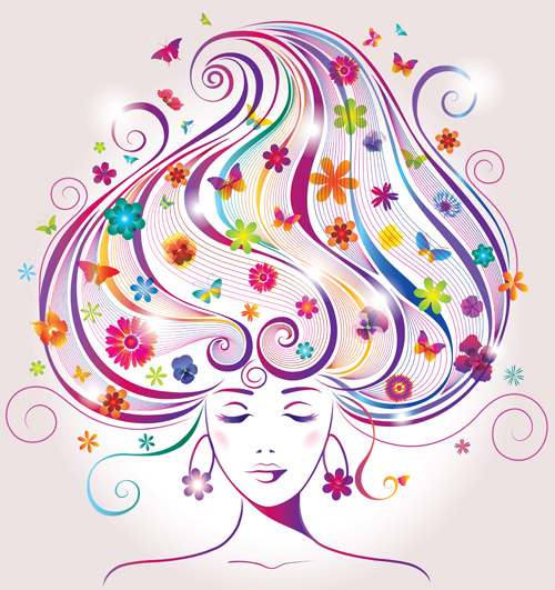 创意花艺头发女人矢量02