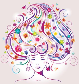 创意花艺头发女人矢量02