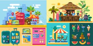 时尚卡通海滩旅游元素