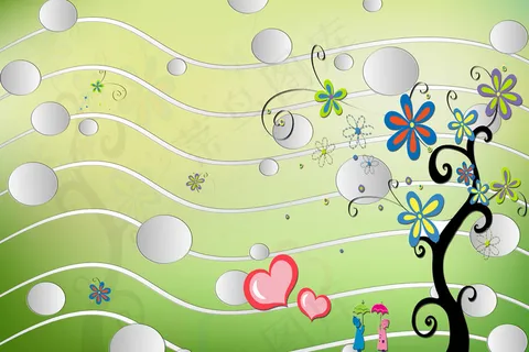 现代唯美清新优雅3D抽象树花朵红心...