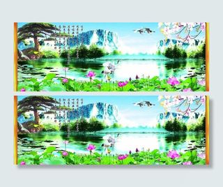 高清晰仙鹤荷花迎客松图片