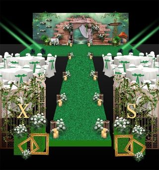 森系婚礼效果图 森系舞台 森系绿色背景