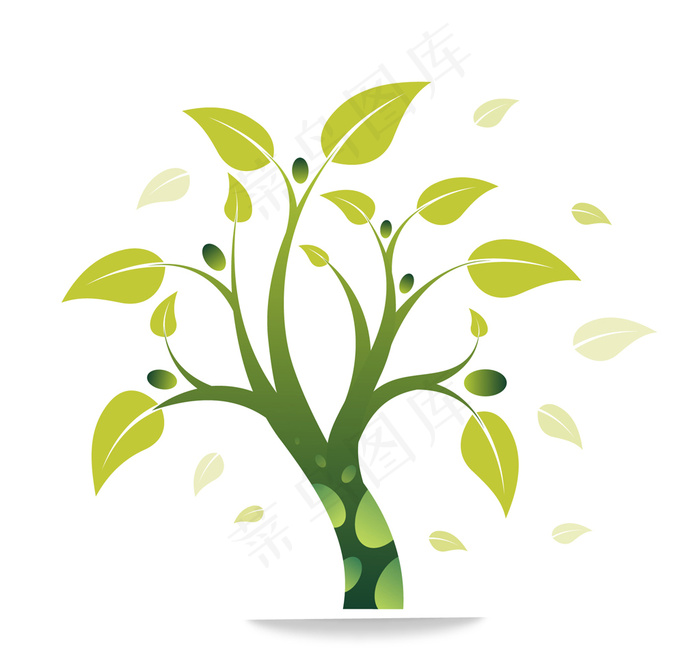 卡通树叶树枝绿树分层插画