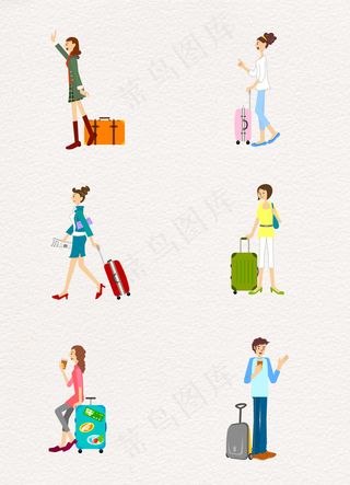 清新时尚人物和行李箱素材