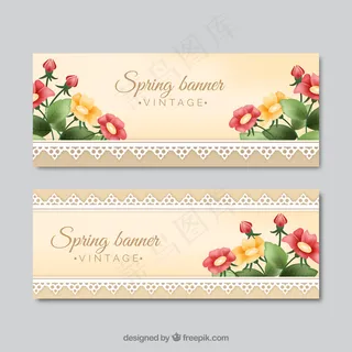带有装饰边框的花的春天的旗帜