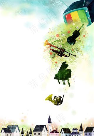 房子建筑物与电视创意