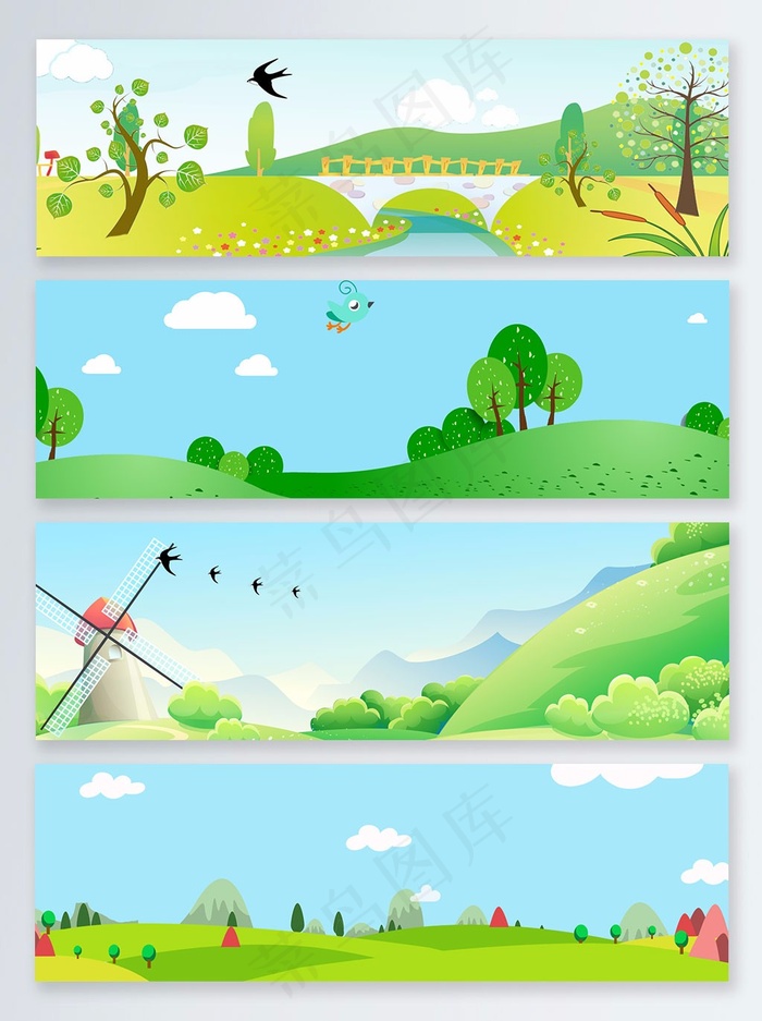 春季清明踏青扁平卡通banner背景