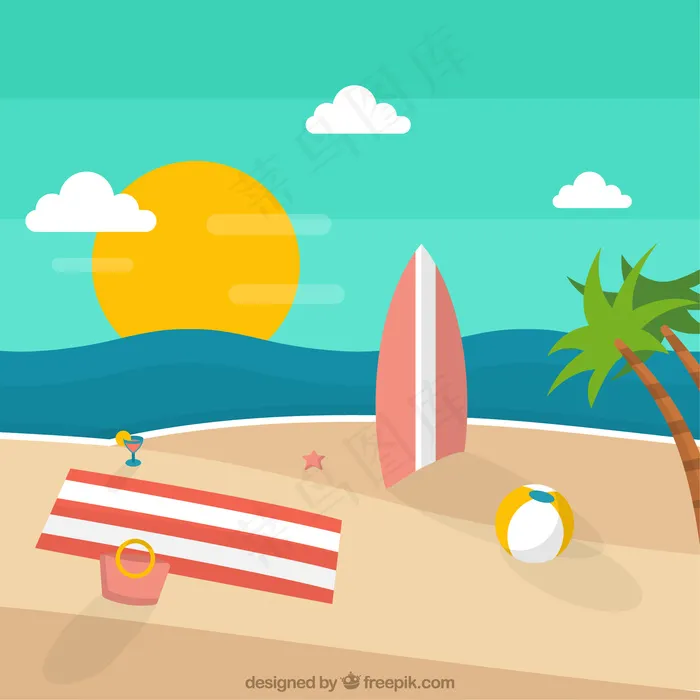 夏季元素海滩景观背景