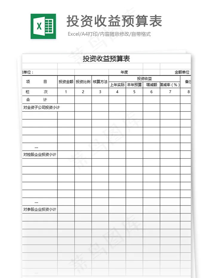 投资收益预算表格