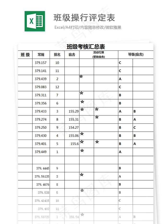班级考核汇总表