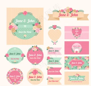 花卉婚礼标签图片