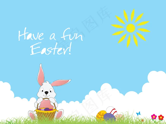 快乐的兔子在草地上eps,ai矢量模版下载