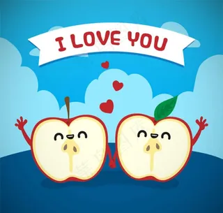 可爱苹果情侣矢量素材