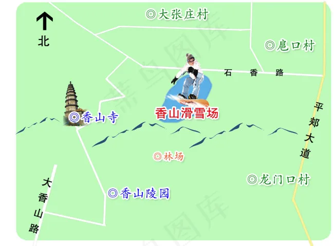 香山滑雪场位置示意图psd模版下载