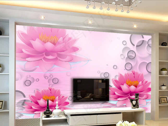 3D荷花电视背景墙(9071X5669(DPI:72))psd模版下载