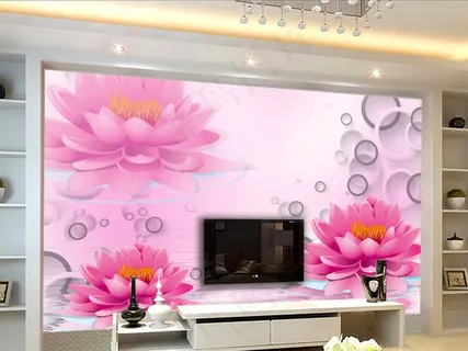 3D荷花电视背景墙