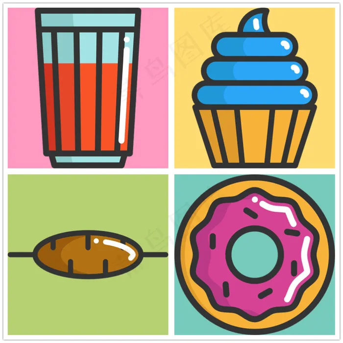 手绘零食icon图标eps,ai矢量模版下载