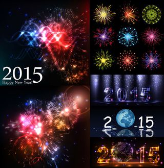 耀眼夺目五彩缤纷效果烟花矢量