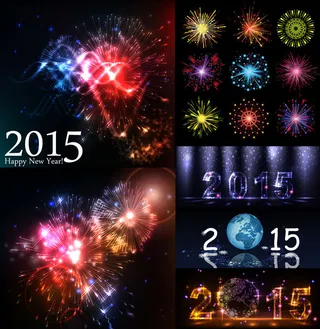 耀眼夺目五彩缤纷效果烟花矢量