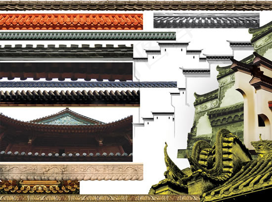 古代建筑牌坊围墙屋檐PSD素材