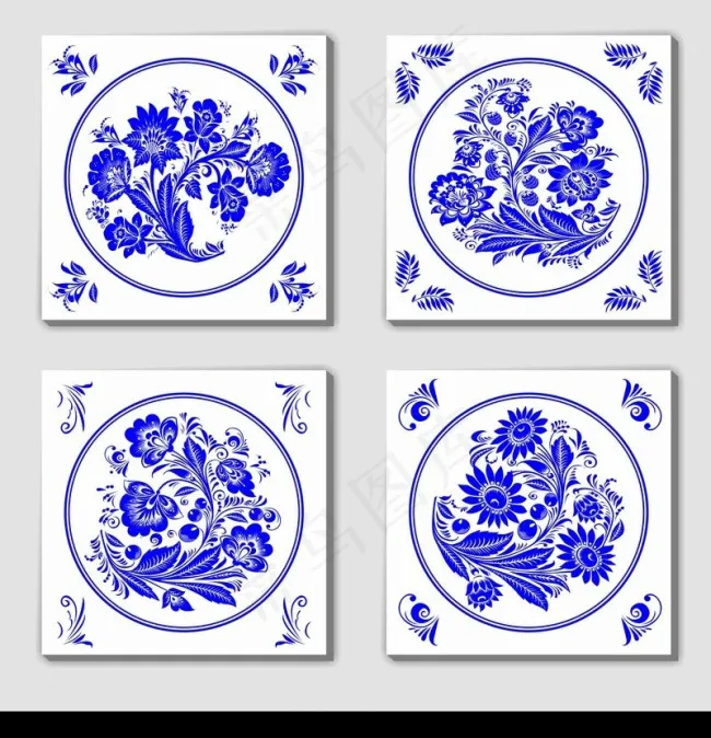 精美青花瓷底纹装饰画设计eps,ai矢量模版下载