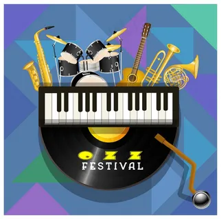 爵士音乐节的海报与乐器免费矢量插图