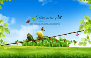 春天绿色草地风景PSD素材