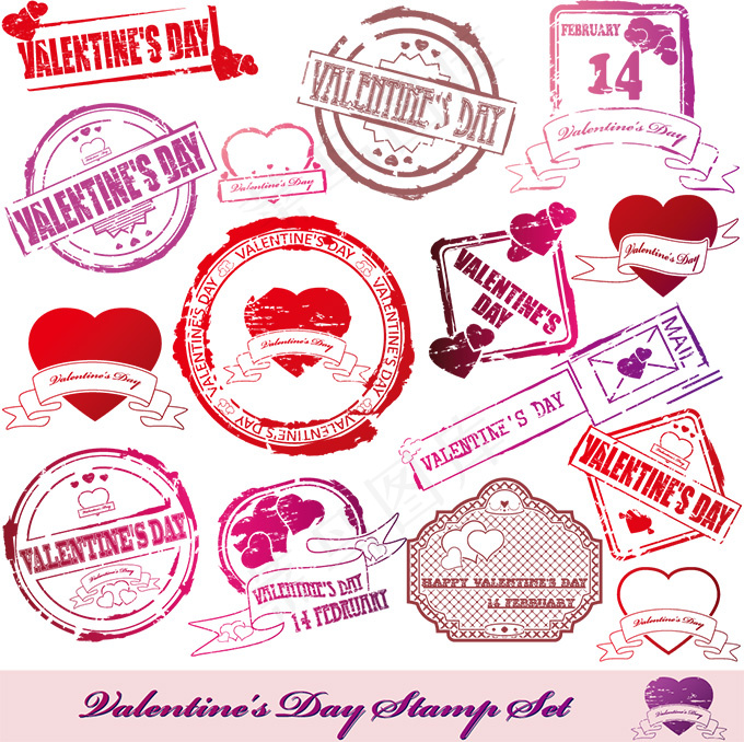 复古情人节邮票集合矢量素材