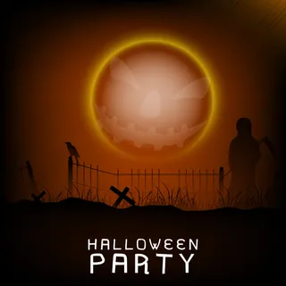 横幅或背景与恐怖南瓜在万圣节晚上夜...