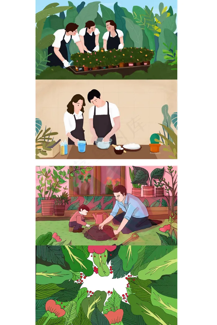 手绘人物劳动节插画展板背景元素