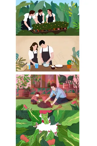 手绘人物劳动节插画展板背景元素