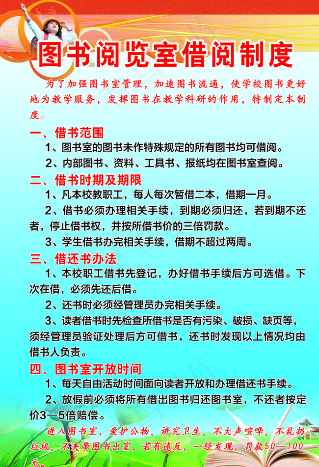 图书管理室借阅制度图片(3395X4900(DPI:86))psd模版下载