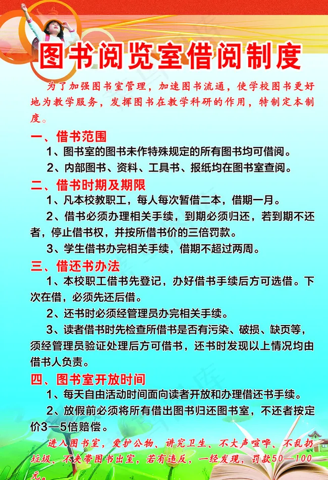 图书管理室借阅制度图片(3395X4900(DPI:86))psd模版下载