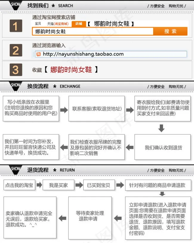 淘宝详情页面店铺搜索宝贝退货模版psd模版下载
