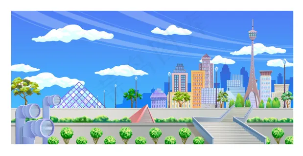 建筑景观风景插画