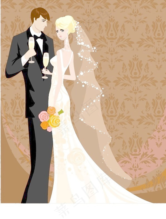 婚礼插画背景ai矢量模版下载