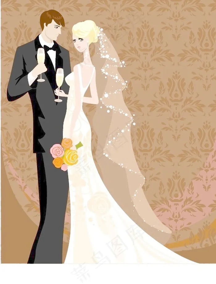 婚礼插画背景ai矢量模版下载