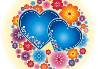 一款可爱蓝色心形与花卉背景矢量素材