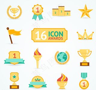 金色奖杯与奖牌图标矢量素材图片